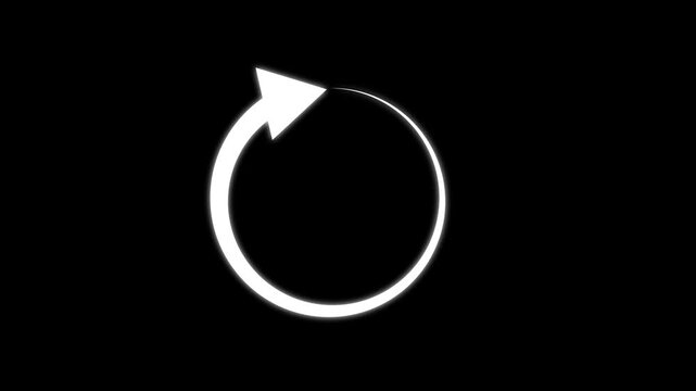Animated white circular arrow icon on a black background, representing refresh, reload, or cycle function