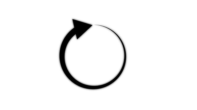 Animated white circular arrow icon on a black background, representing refresh, reload,