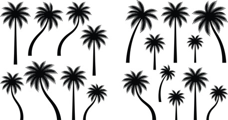 Tropical Palm Tree Silhouette Vector Icon Set for Summer Beach Party Flyers, Exotic Sunset Island Backgrounds, and Travel Destination Branding Designs © Mdsurjo
