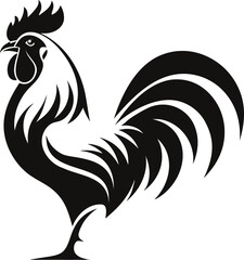 Fototapeta premium Black rooster, rooster silhouette, vector rooster, black and white illustration, farm animal