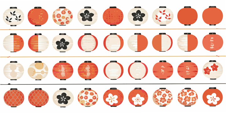 Red And White Japanese Lanterns Vector Illustration Collection