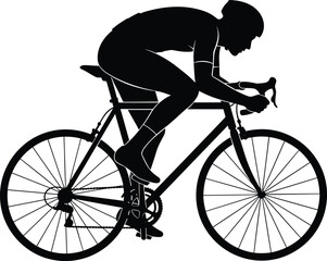 Fototapeta premium Creative silhouette of a cyclist in aerodynamic racing posture, symbolizing speed, endurance, fitness, competition, and modern dynamic sports design concepts