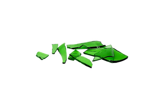 Green Broken Glass Shards Isolated on Transparent Background PNG, Shattered Bottle Fragments Collection