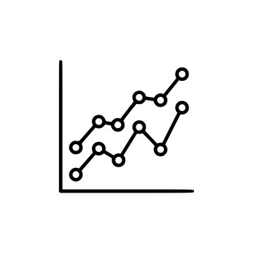 Line Graph Data Visualization: A simple line graph illustration displaying two trend lines with data points, indicating growth and fluctuation, presented in a clean, minimalist style.
