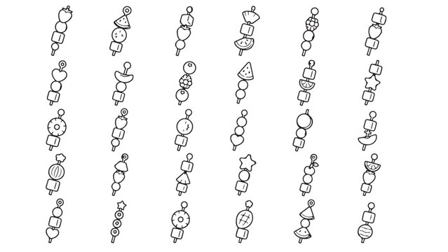 Floral garland line icon set. Daisy chains, flower borders, blossom dividers, decorative vines outline vector illustrations on white background. Symbols for botanical decoration.