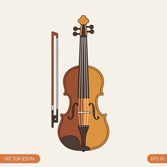 Fototapeta premium Violin and Bow, Classical Music Instrument, Vector Illustration