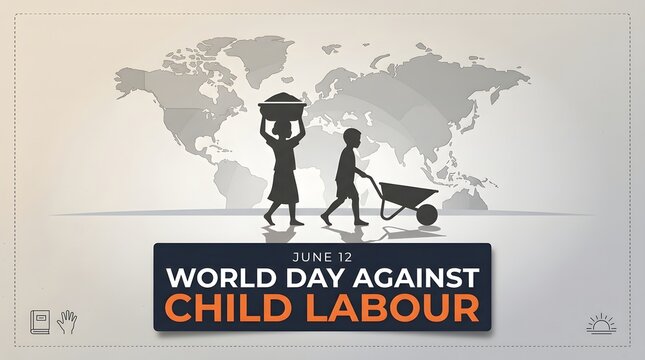 Child labor silhouette against world map background social awareness illustration workers youth employment exploitation poverty