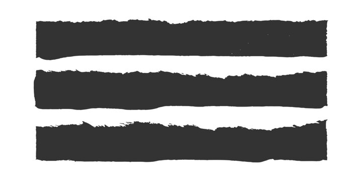 Three abstract black torn paper edges and rough brush stroke banners for creative graphic design layouts vector illustration.