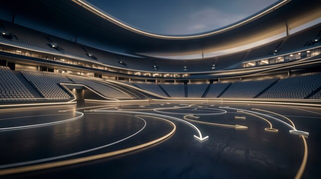 Modern empty curved road track interior.