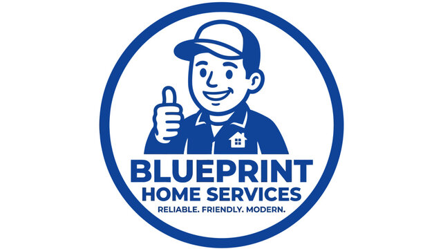A logo of a service company with a man giving thumbs up