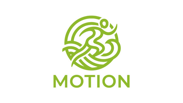 A dynamic illustration of a green motion logo symbolizing speed and energy