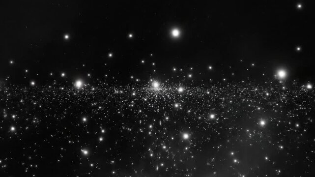 Glimmering cluster of bright stars expanding across a dark universe backdrop, celestial cosmic animation.