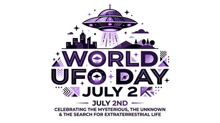 World UFO Day July 2nd Illustration with Flying Saucer and Cityscape © Nak
