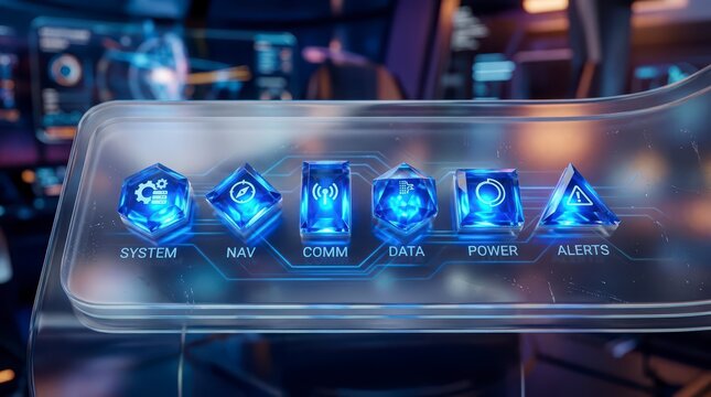 Glowing blue circuit board technology icons.