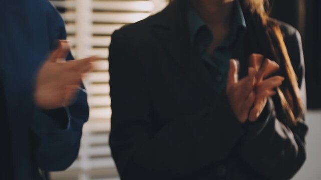 Business people applauding. Group of business people clapping in row. Banner background.