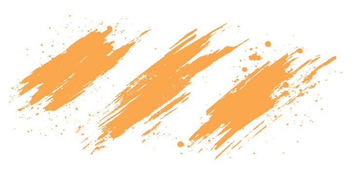 Abstract vibrant orange grunge brush strokes and paint splatters texture background vector illustration design template.