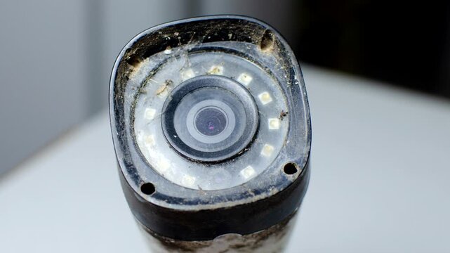 Security Camera - Detail of an old and modern security circuit camera, side by side on a white background, representing the evolution of surveillance.