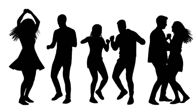 Silhouette people dancing together in a line isolated on transparent background, Vector