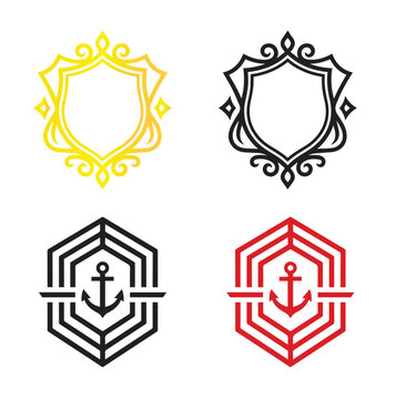 Set of vintage shield crests and nautical anchor emblems