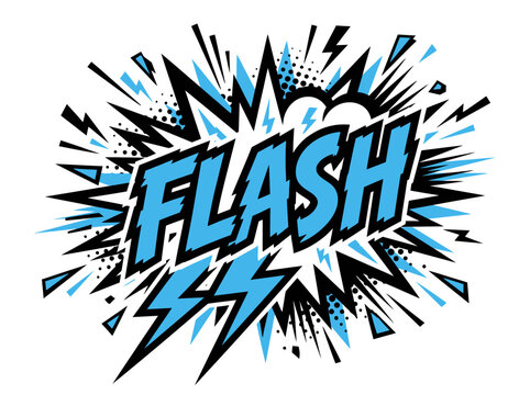 Flash Comic Book Explosion Speech Bubble with Lightning Bolts and Stars