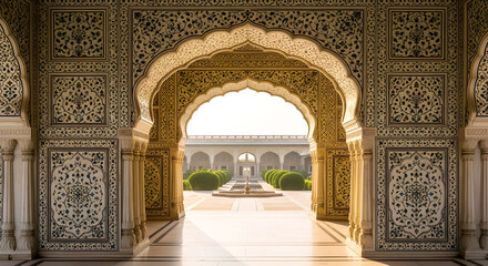 Obraz premium Symmetrical View Through Mughal Marble Archway