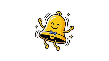Obraz premium A happy golden bell character dancing with a bow tie, pixel art style, symbolizing notification or celebration