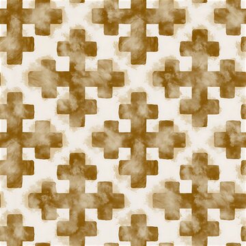 Watercolor armenian cross seamless pattern in warm ochre tones