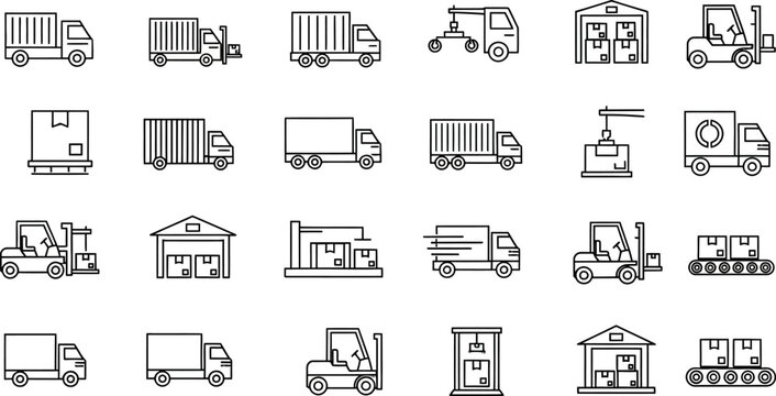 Shipping and logistics services linear icon collection