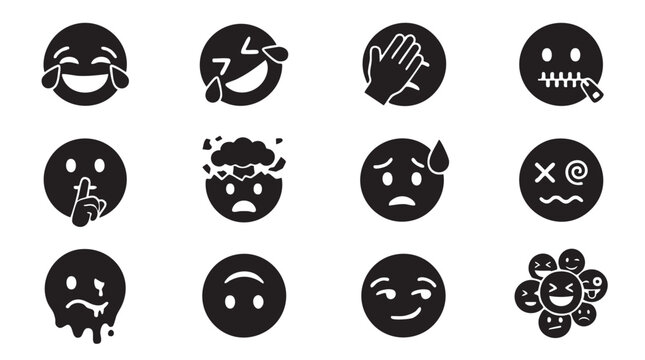 Black emoticon faces, vector emoticons set, icons of feelings, expressions symbols