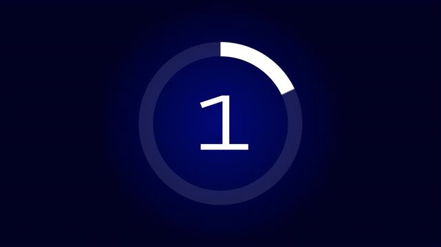 Modern Five Second Countdown Animation with White Circular Loading Bar and Minimalist Numbers on a Deep Blue Gradient Background for Digital Media and Video Intros