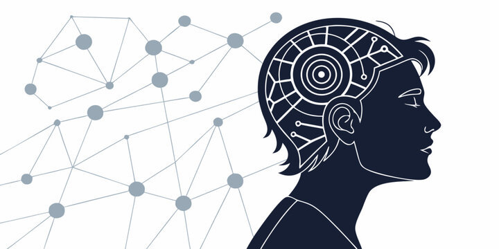 Artificial intelligence cybernetic brain human profile graphic with artificial intelligence cybernetic technology innovation thinking abstract computing connection