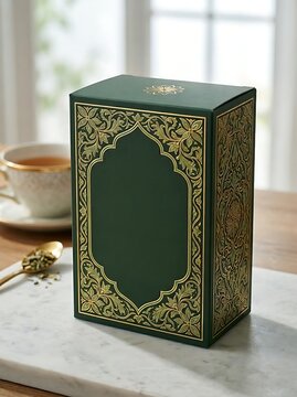 Acehnese snack packaging on a marble plate with tea