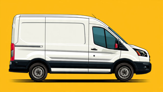 White delivery van on bright yellow background emphasizing transportation and logistics