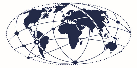 Global communication network map with world geography connection lines and nodes illustration communication connection technology internet business infrastructure isolated © Mamun