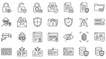 Fototapeta premium Cyber security icons set protecting data privacy and digital information.