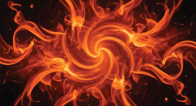 Vibrant swirling flames on dark background abstract fire design