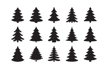 Obraz premium Set of minimalist black christmas tree silhouettes for holiday design and winter forest concepts.
