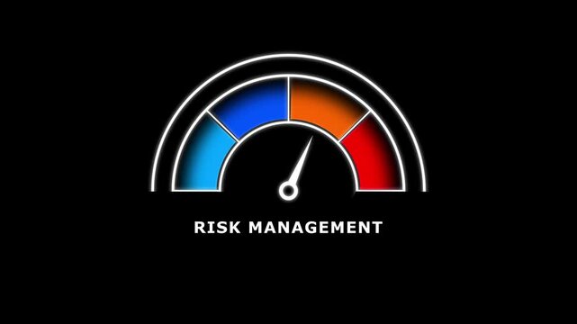Gradient scale Risk management level measuring device icon. Sign tachometer, speedometer, indicators.Risk management gauge with color-coded segments and needle. 4k video