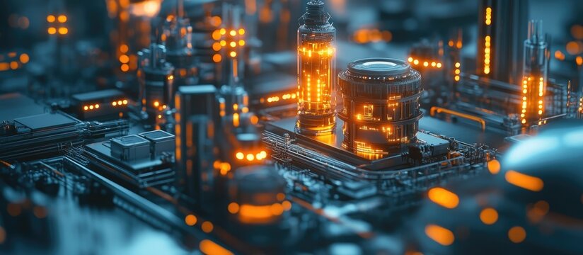 Futuristic Microchip Processor with Glowing Orange Data Flow