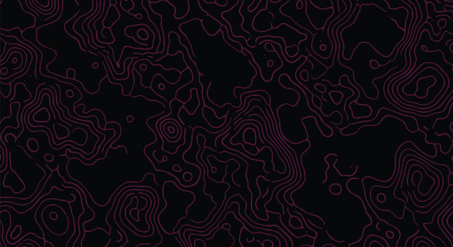 Topographic map contour lines pink on black background
