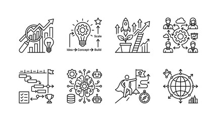 Obraz premium A collection of modern business strategy and development vector graphic illustrations
