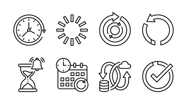 Collection of circular arrow icons representing refresh and synchronization processes in a graphic design