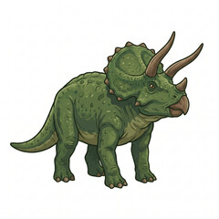 Fototapeta premium Green Triceratops dinosaur illustration side view isolated on white background