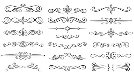 Set of black vintage flourishes and dividers for text ornamentation. © abedin