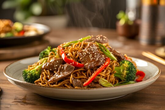 Delicious beef stir fry with vegetables on a plate