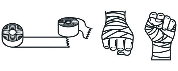 Set of outline hand wrap icons for boxing martial arts or combat training. © abedin