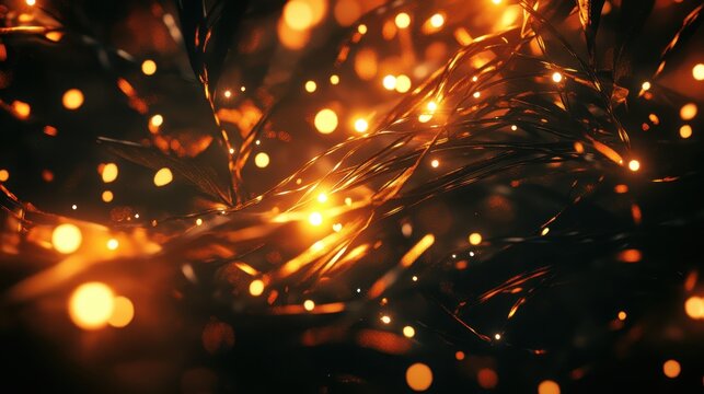 Twinkling Warm Orange Christmas Lights Create a Magical Festive Atmosphere in the Night