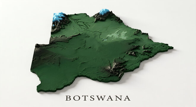 3D Topographical Relief Map of Botswana with Terrain Elevations
