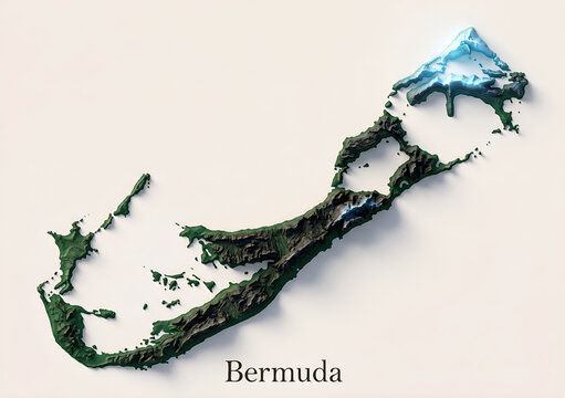 3D Topographical Relief Map of Bermuda with Terrain Elevations