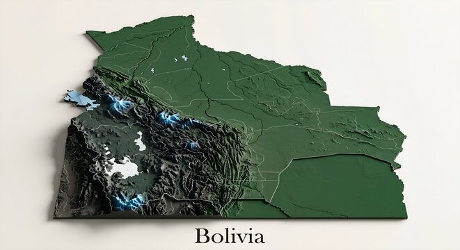 3D Topographical Relief Map of Bolivia with Andean Elevations